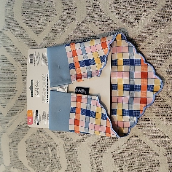 Packed Party Bandana "Happy Fall" Spelled Out Org/Pink Halloween Blue Plaid  M/L - Picture 7 of 10